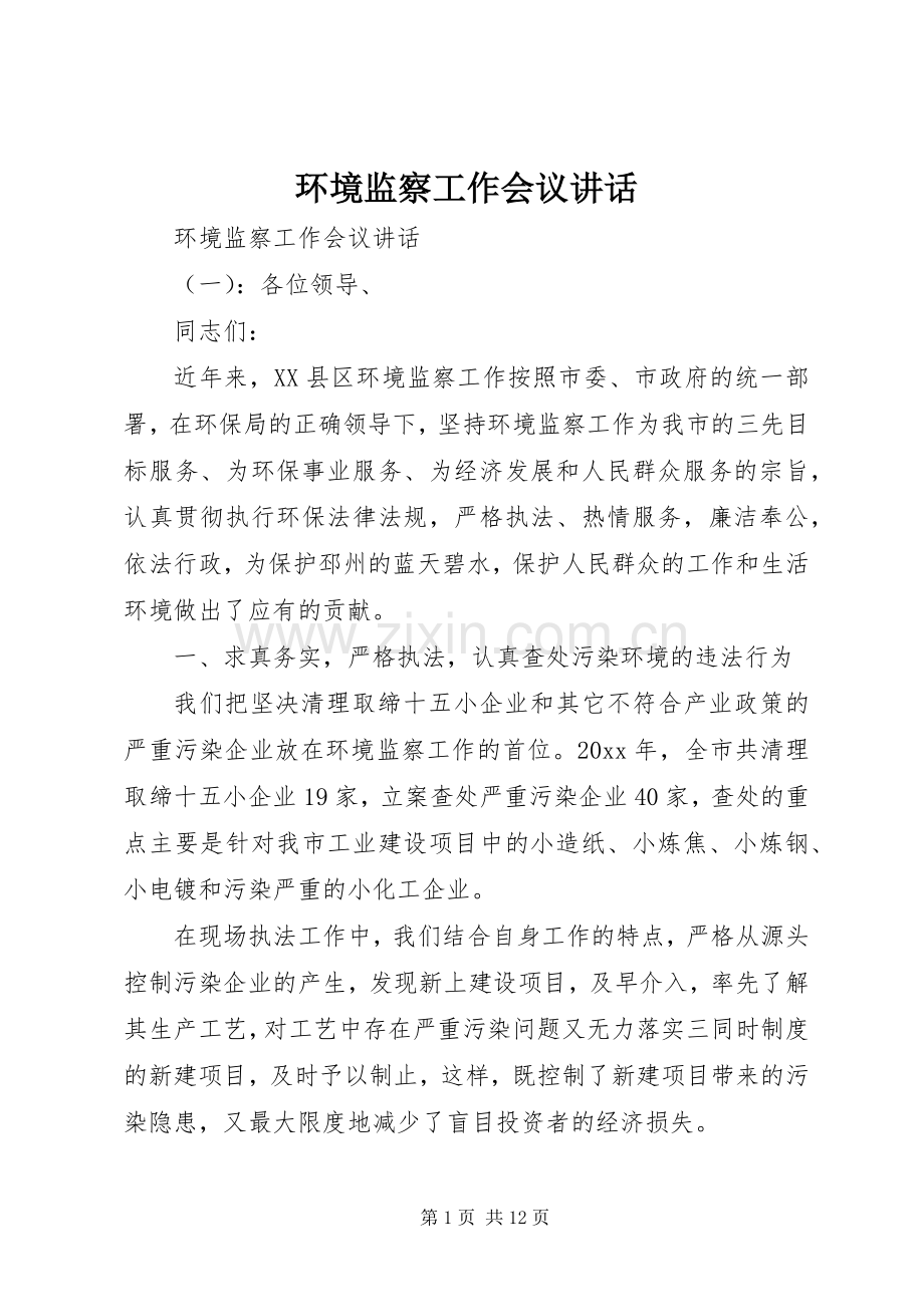 环境监察工作会议讲话.docx_第1页