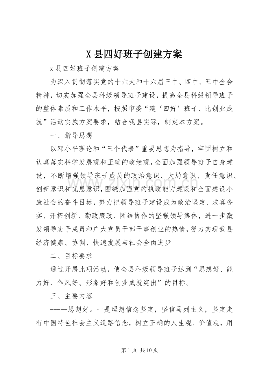 X县四好班子创建实施方案.docx_第1页