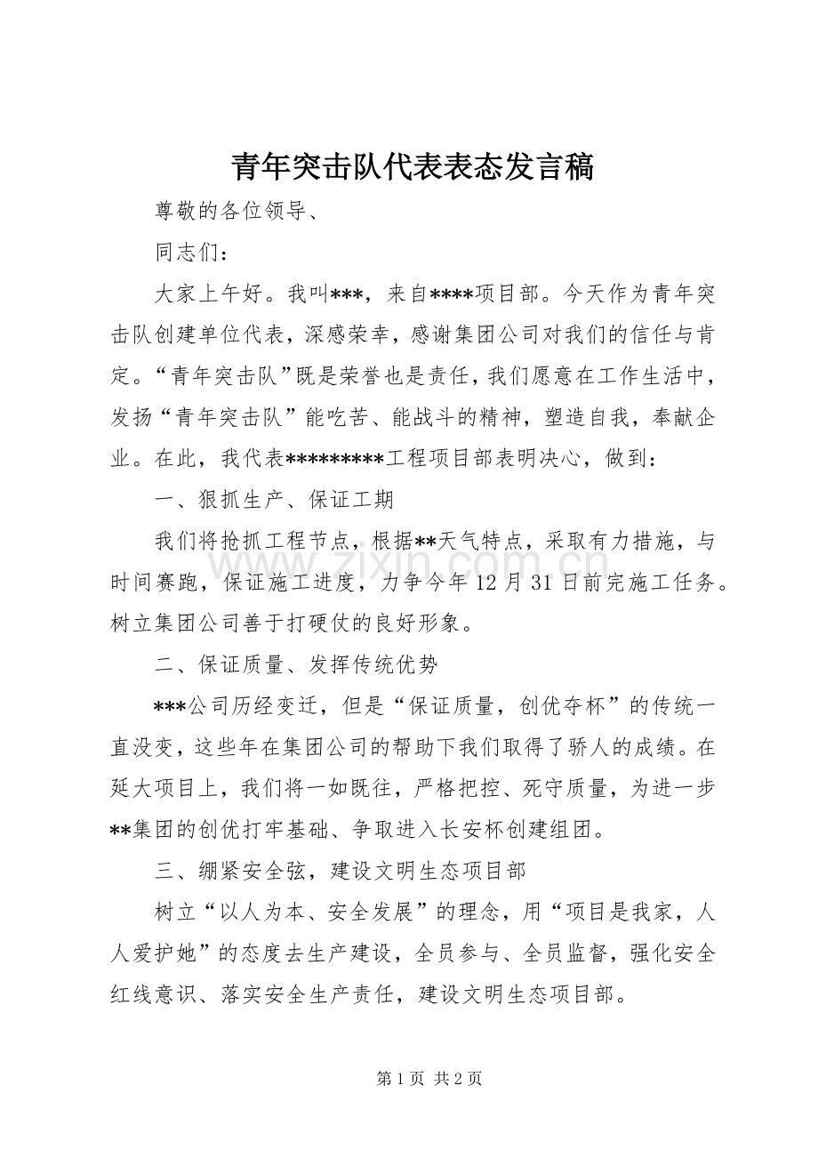 青年突击队代表表态发言_1.docx_第1页
