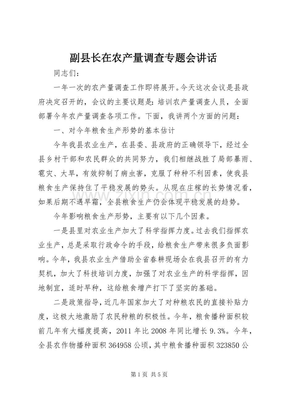 副县长在农产量调查专题会讲话.docx_第1页