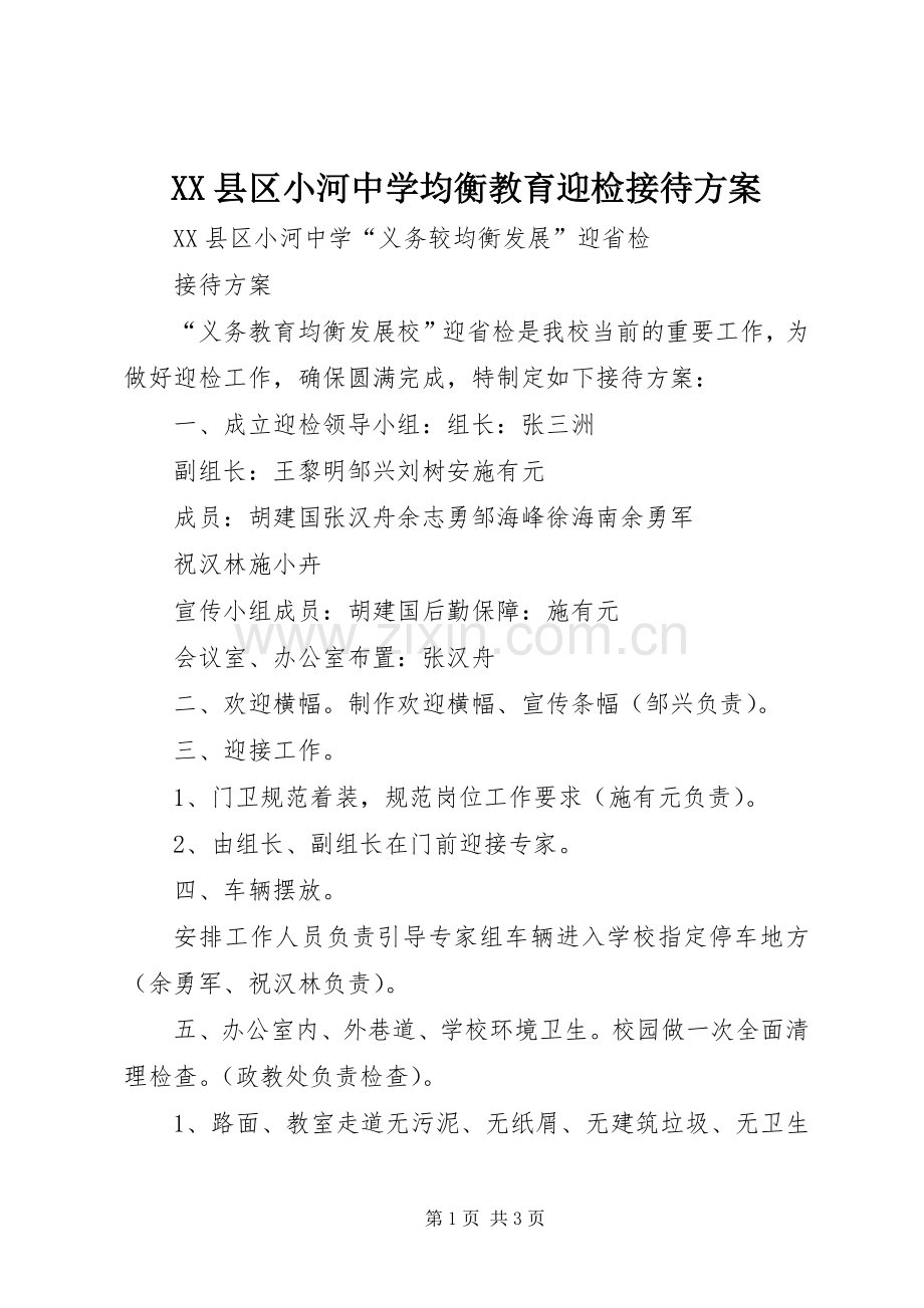 XX县区小河中学均衡教育迎检接待实施方案.docx_第1页