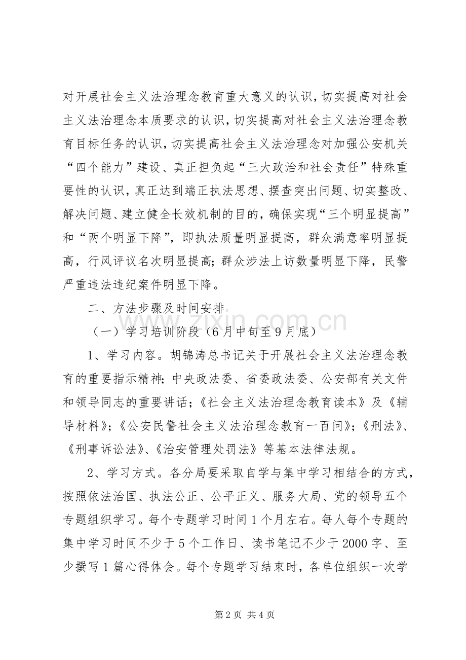 公安局社会主义法治理念教育工作实施方案 .docx_第2页