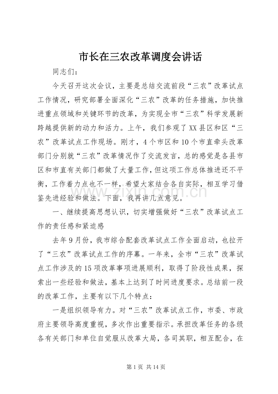 市长在三农改革调度会讲话.docx_第1页