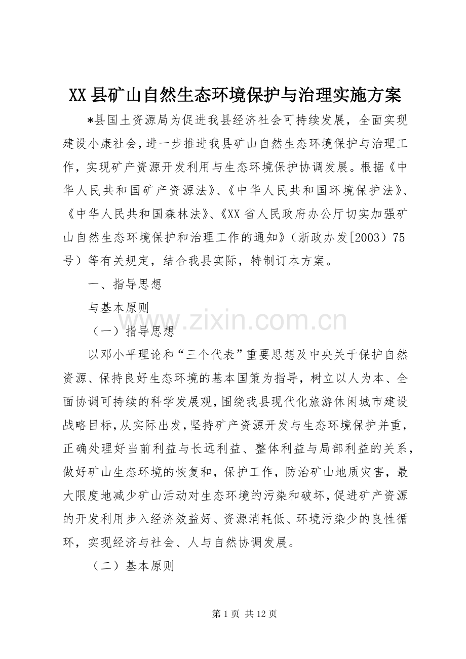 XX县矿山自然生态环境保护与治理方案.docx_第1页