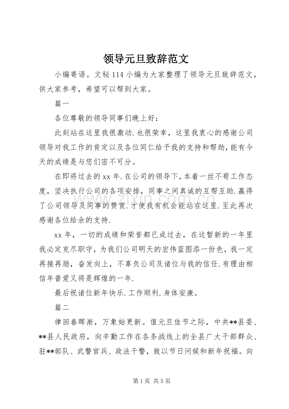 领导元旦演讲致辞范文.docx_第1页