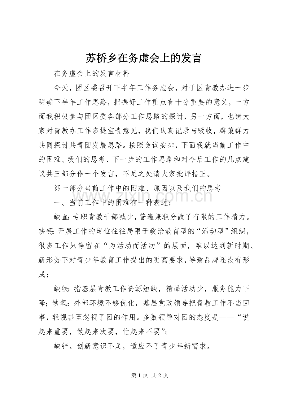 苏桥乡在务虚会上的发言稿.docx_第1页