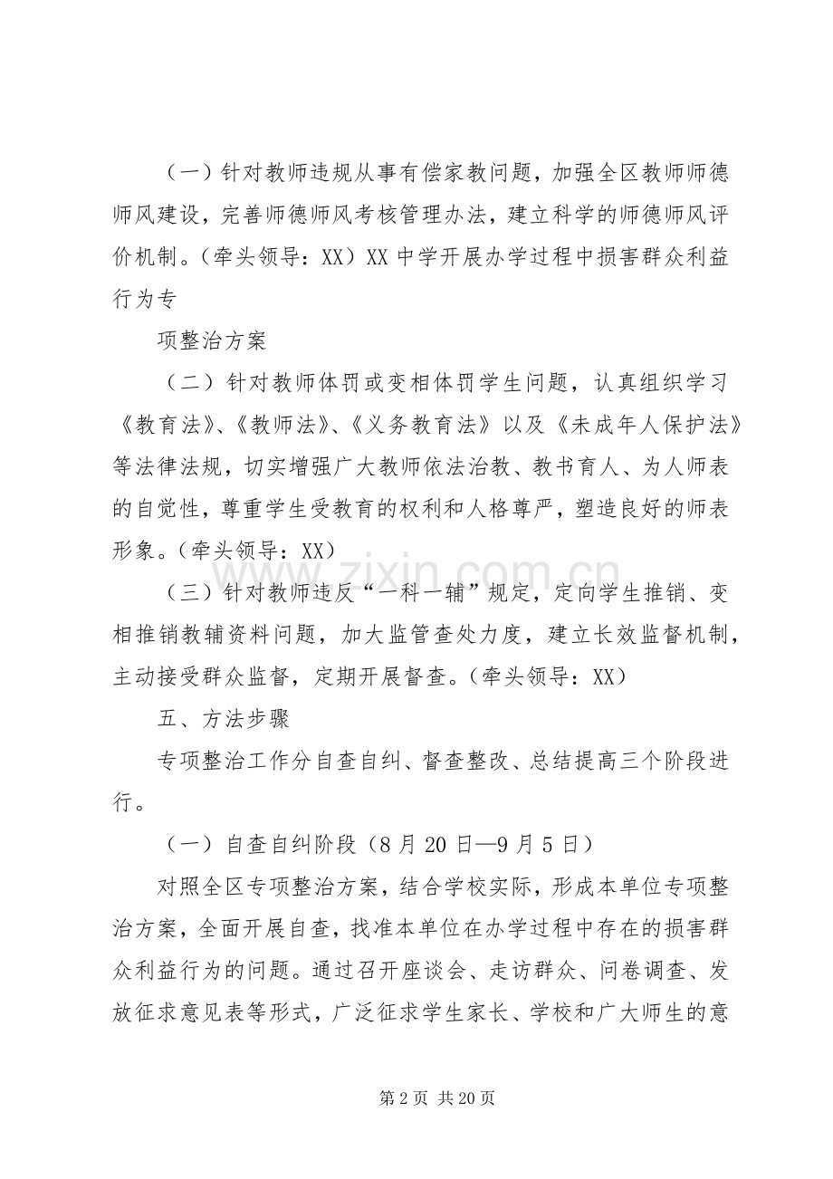 ＊＊中学开展中小学办学过程中损害群众利益行为专项整治实施方案.docx_第2页