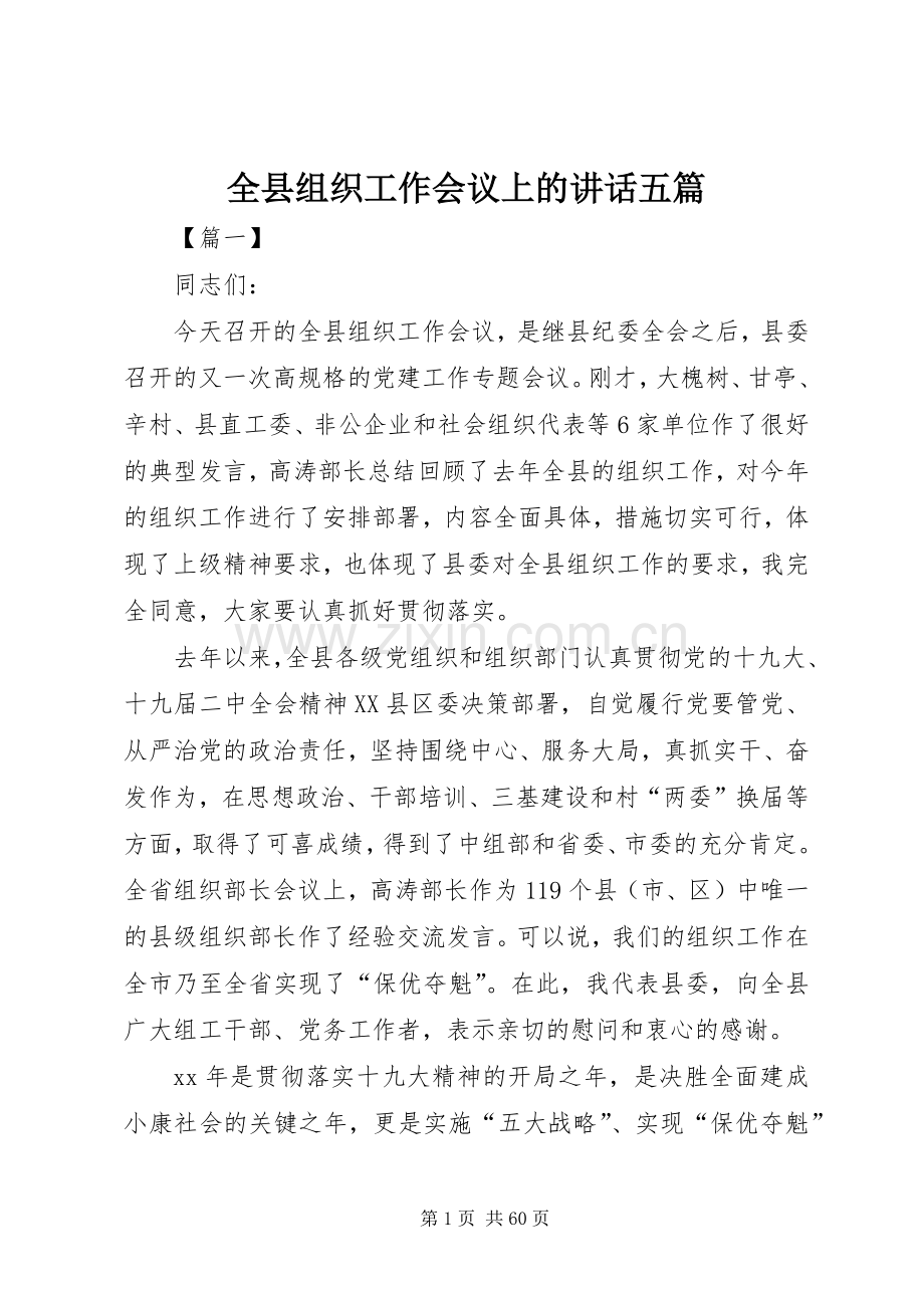 全县组织工作会议上的讲话五篇.docx_第1页