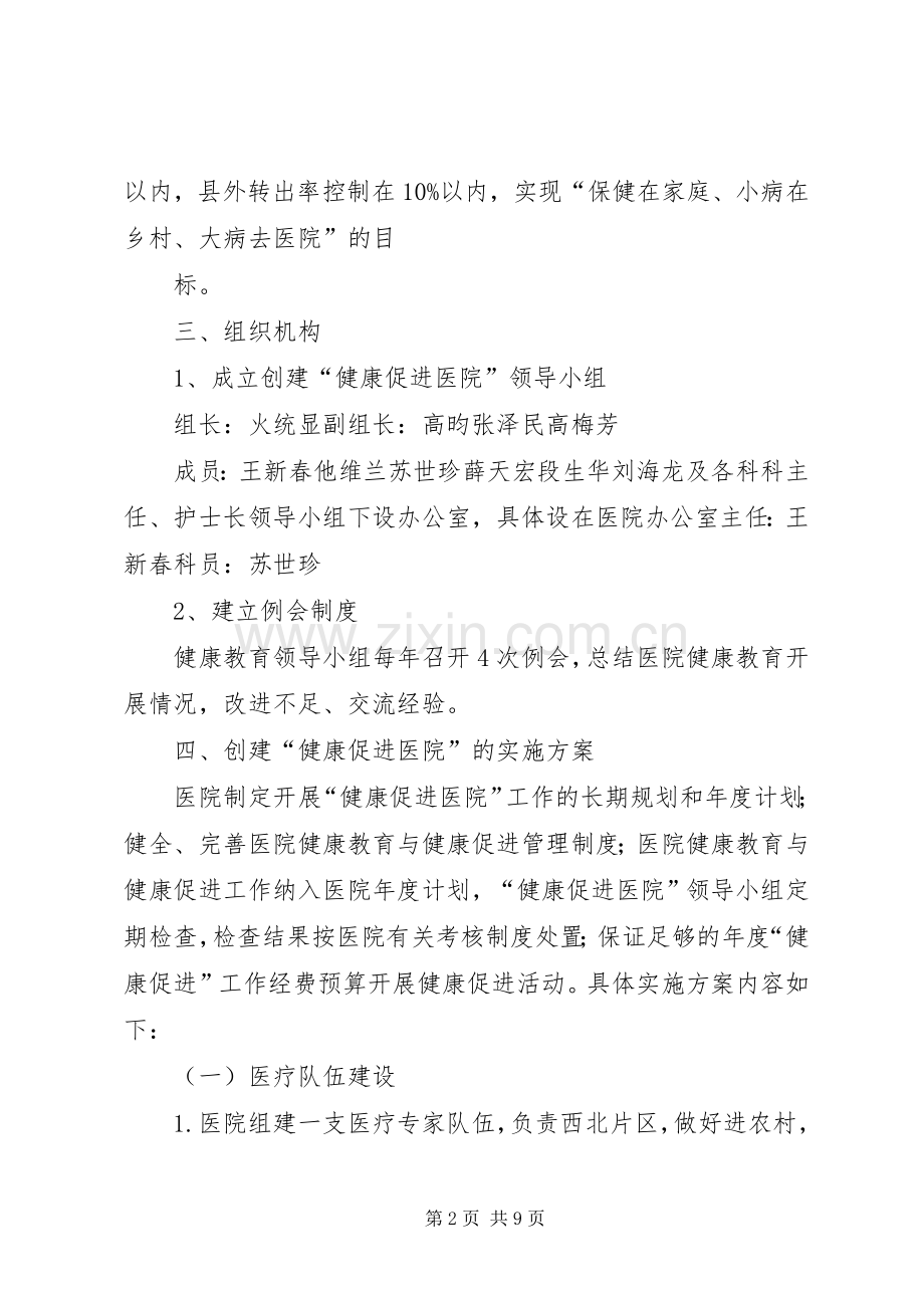 医院健康促进示范医院创建工作方案 .docx_第2页