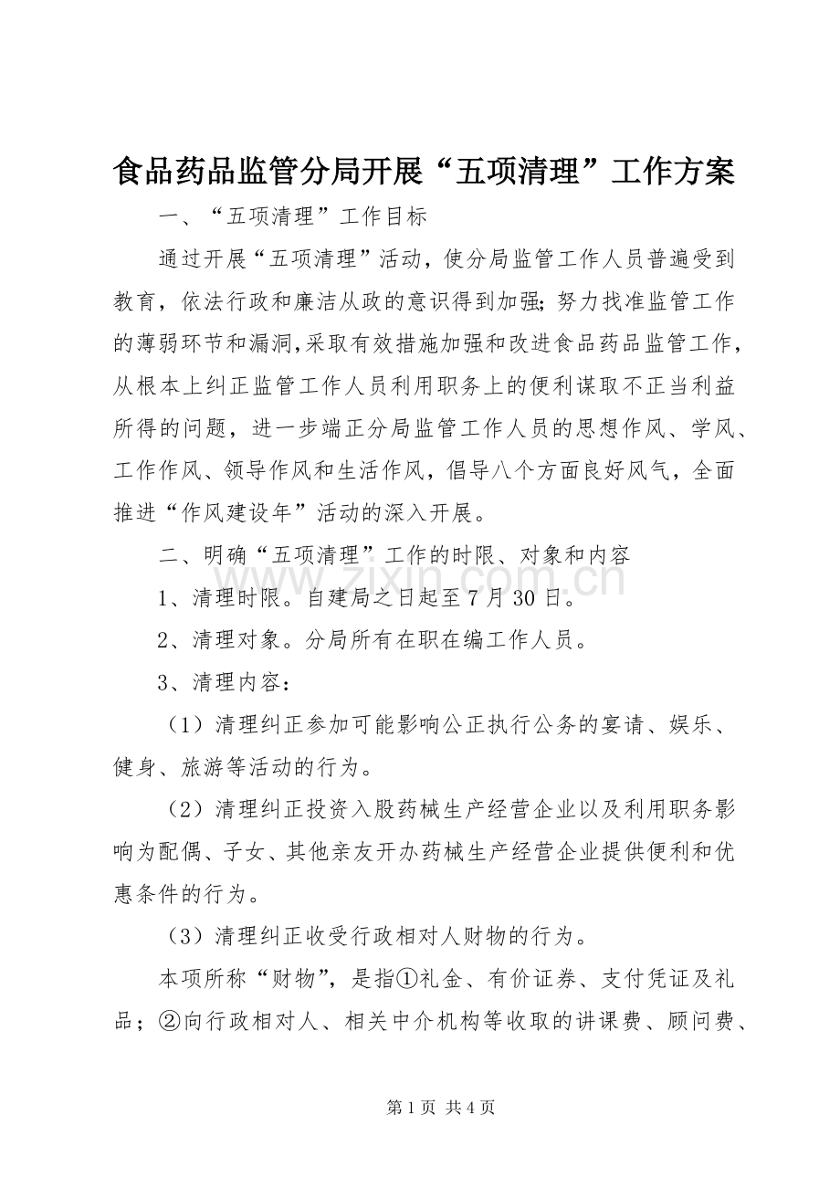 食品药品监管分局开展“五项清理”工作实施方案.docx_第1页