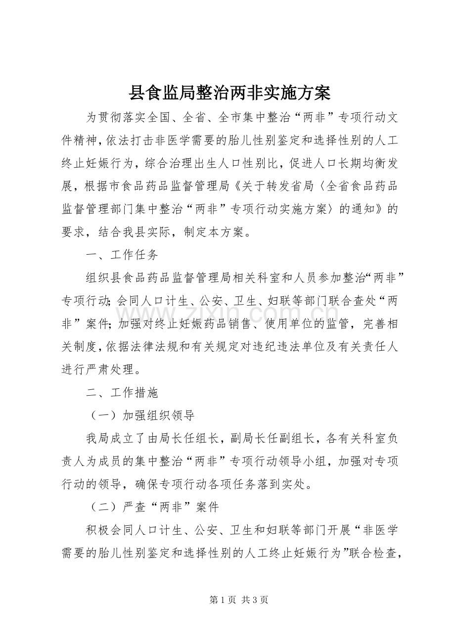 县食监局整治两非方案.docx_第1页
