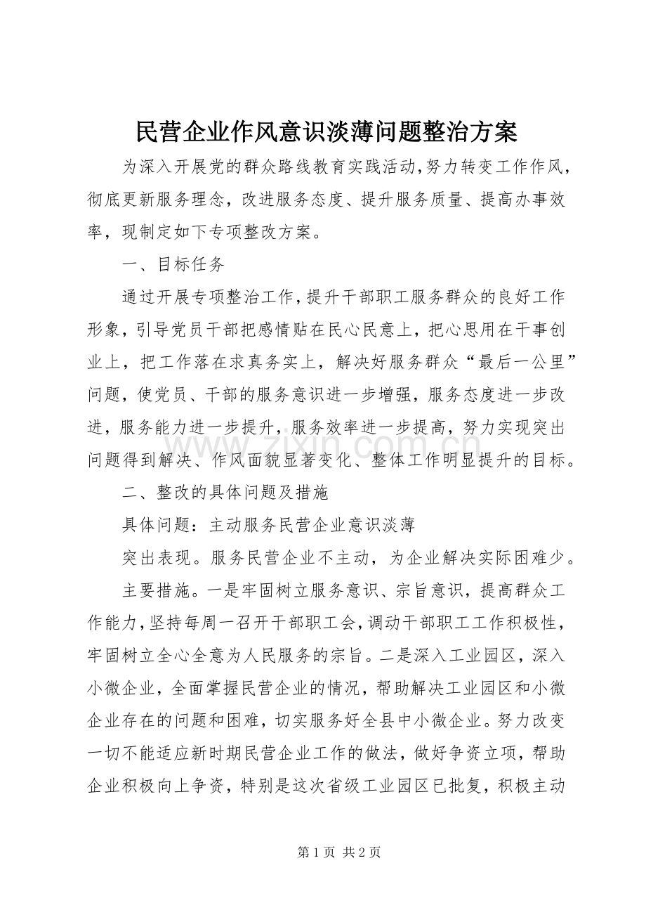 民营企业作风意识淡薄问题整治实施方案.docx_第1页