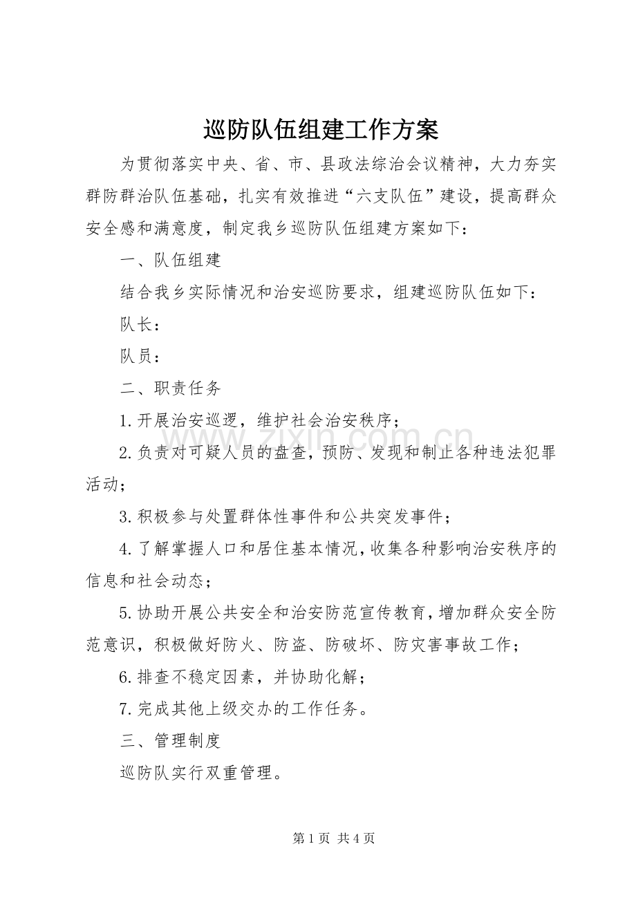 巡防队伍组建工作实施方案.docx_第1页