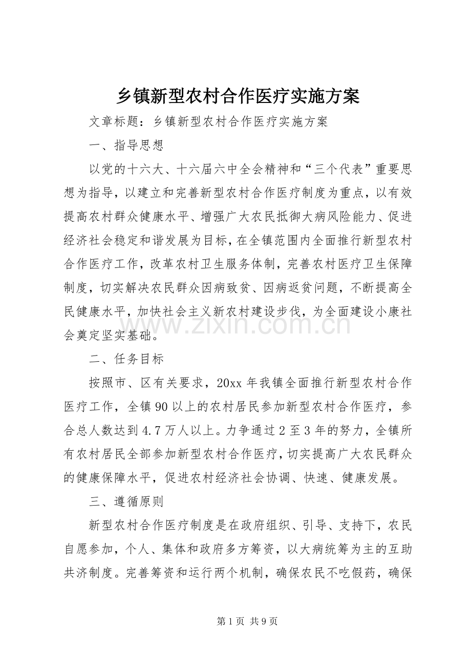 乡镇新型农村合作医疗方案.docx_第1页