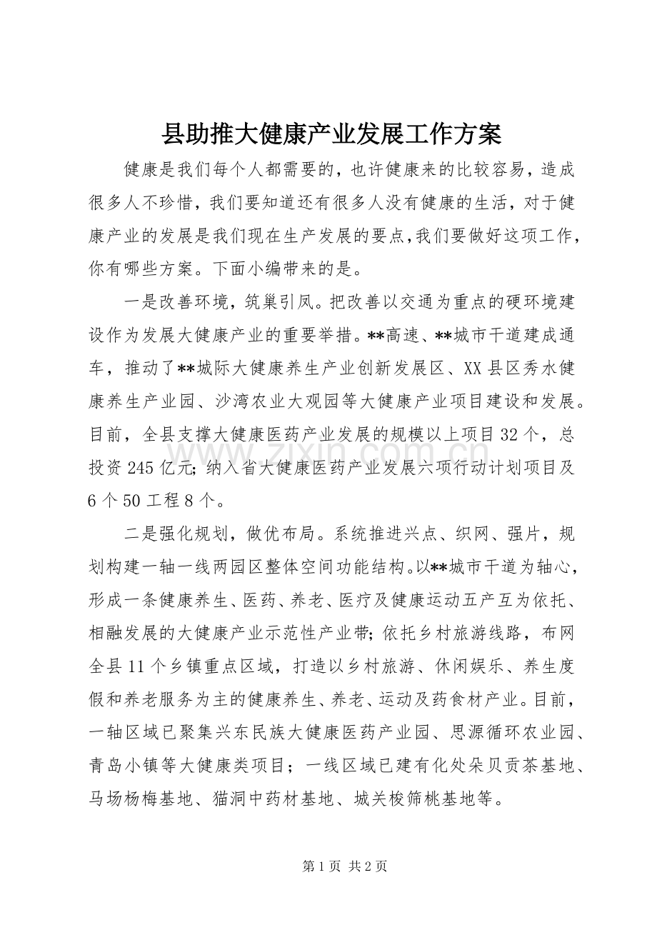 县助推大健康产业发展工作实施方案.docx_第1页