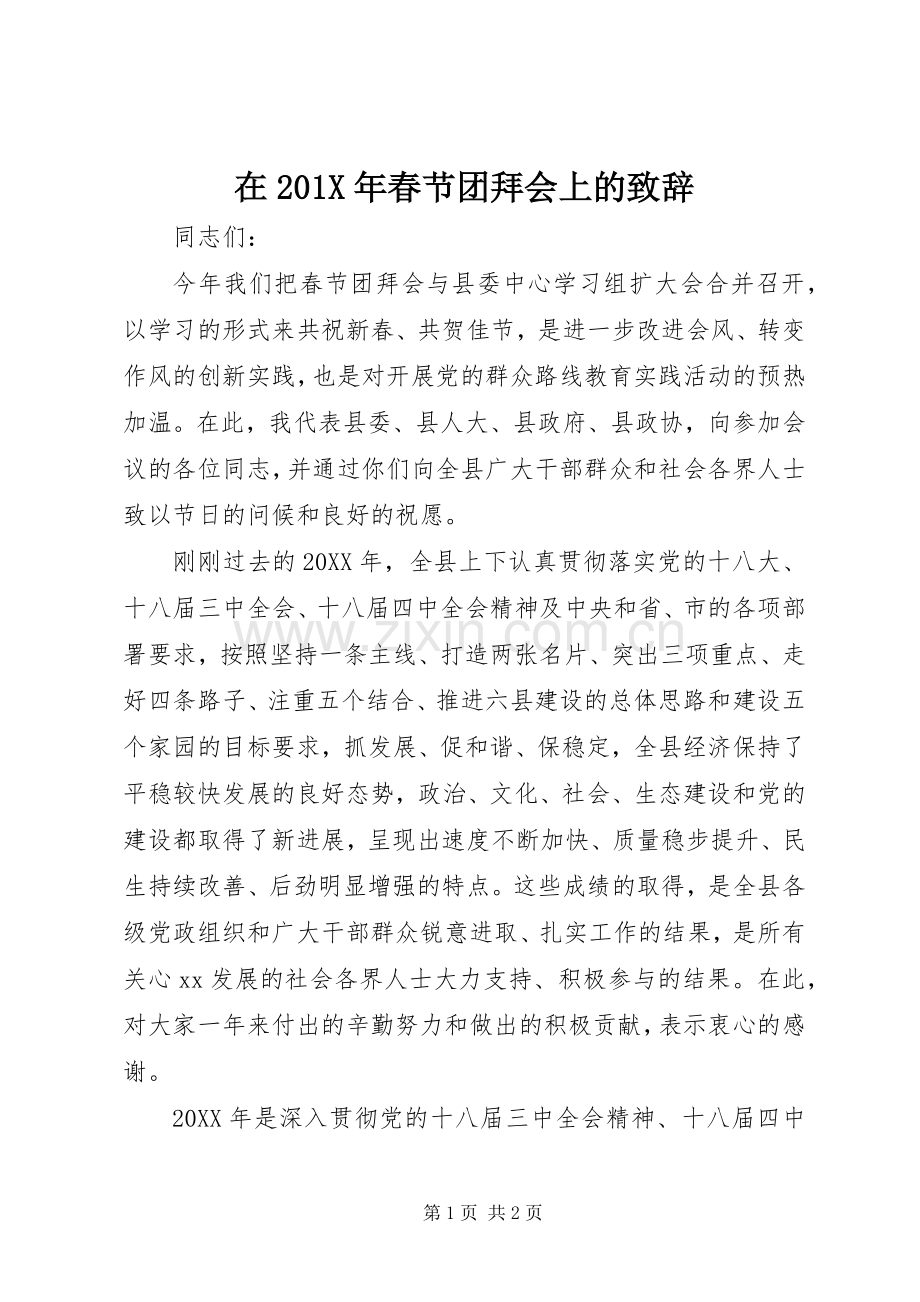 在201X年春节团拜会上的致辞.docx_第1页