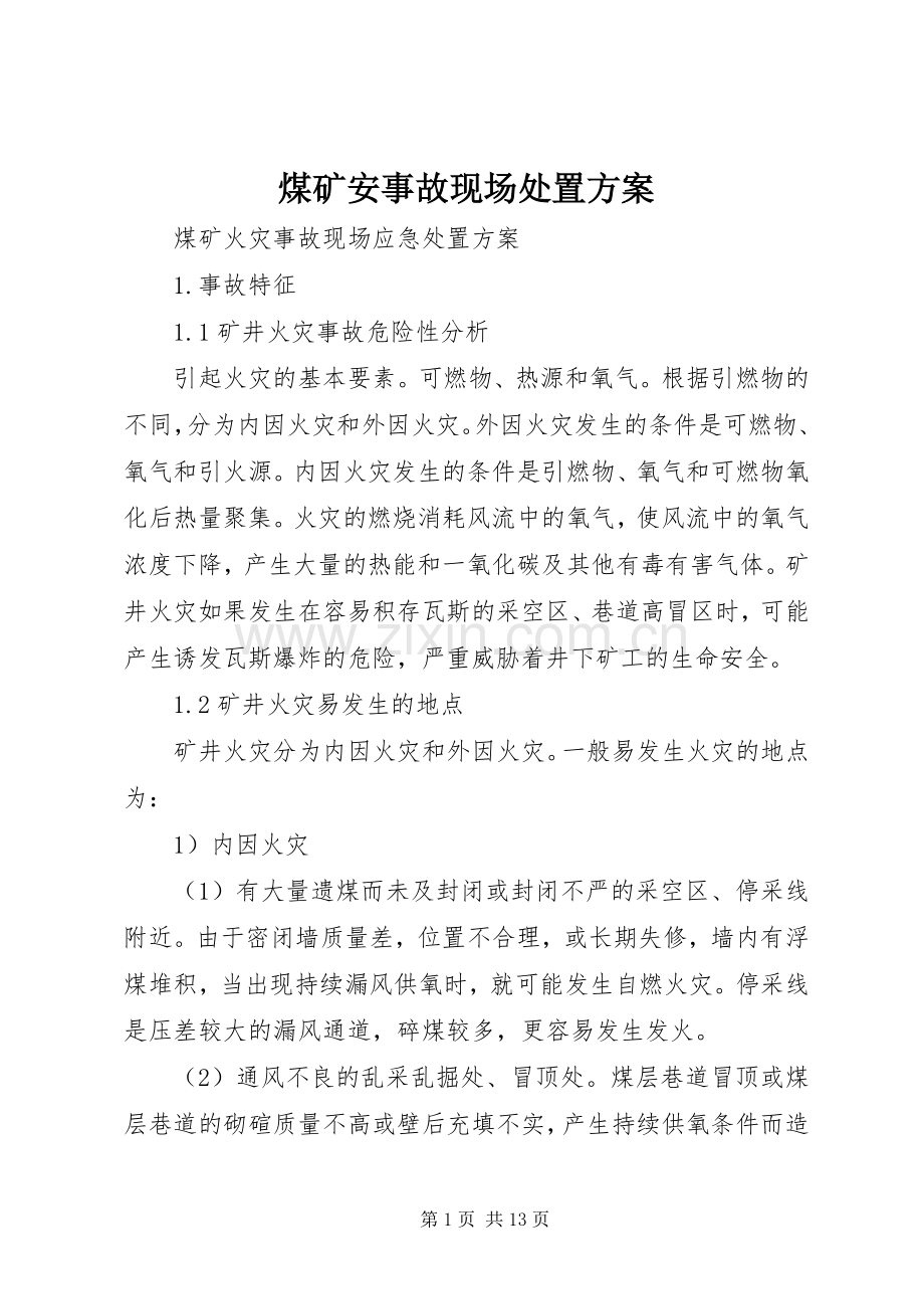 煤矿安事故现场处置实施方案 .docx_第1页