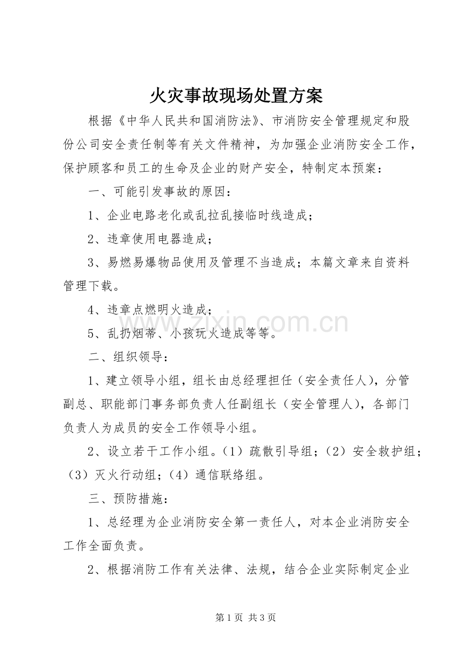 火灾事故现场处置实施方案.docx_第1页