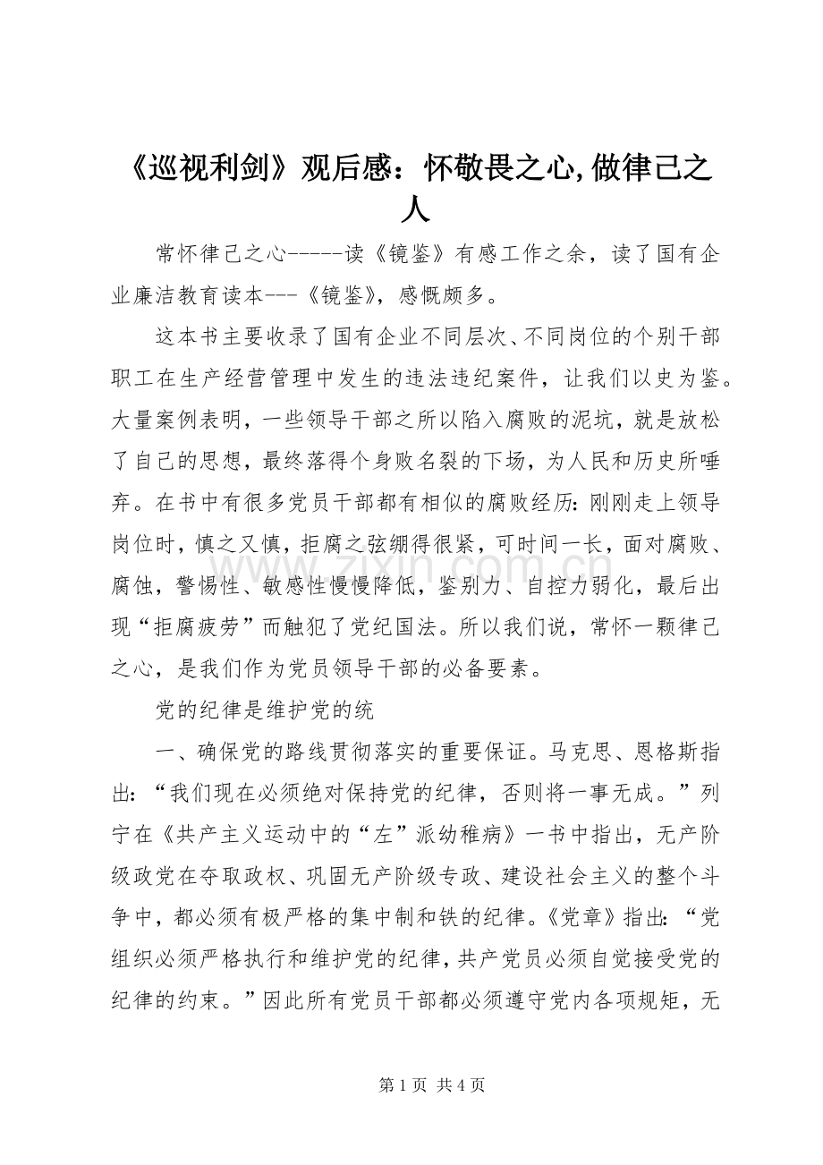 《巡视利剑》观后感：怀敬畏之心,做律己之人 .docx_第1页