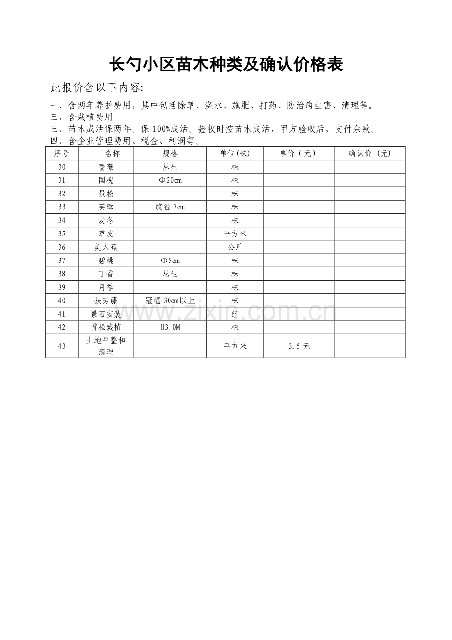 苗木种类及确认价格表.doc_第2页