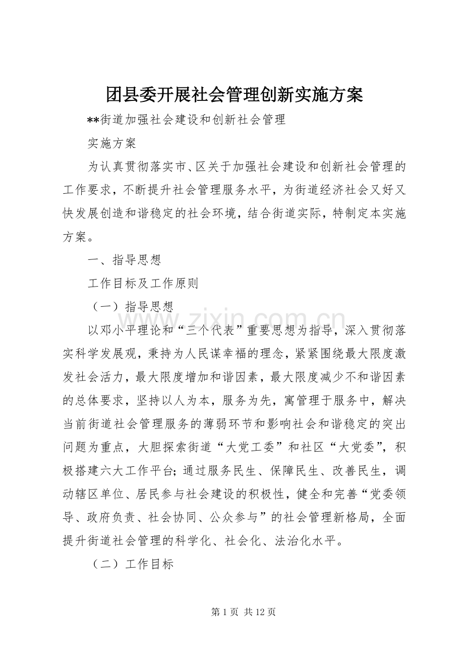 团县委开展社会管理创新方案.docx_第1页