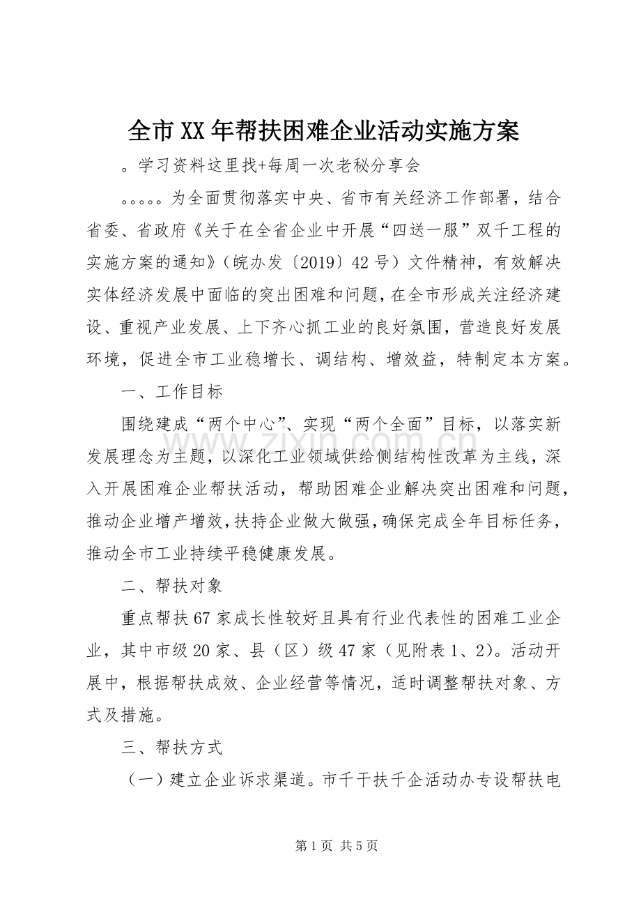 全市XX年帮扶困难企业活动方案.docx_第1页