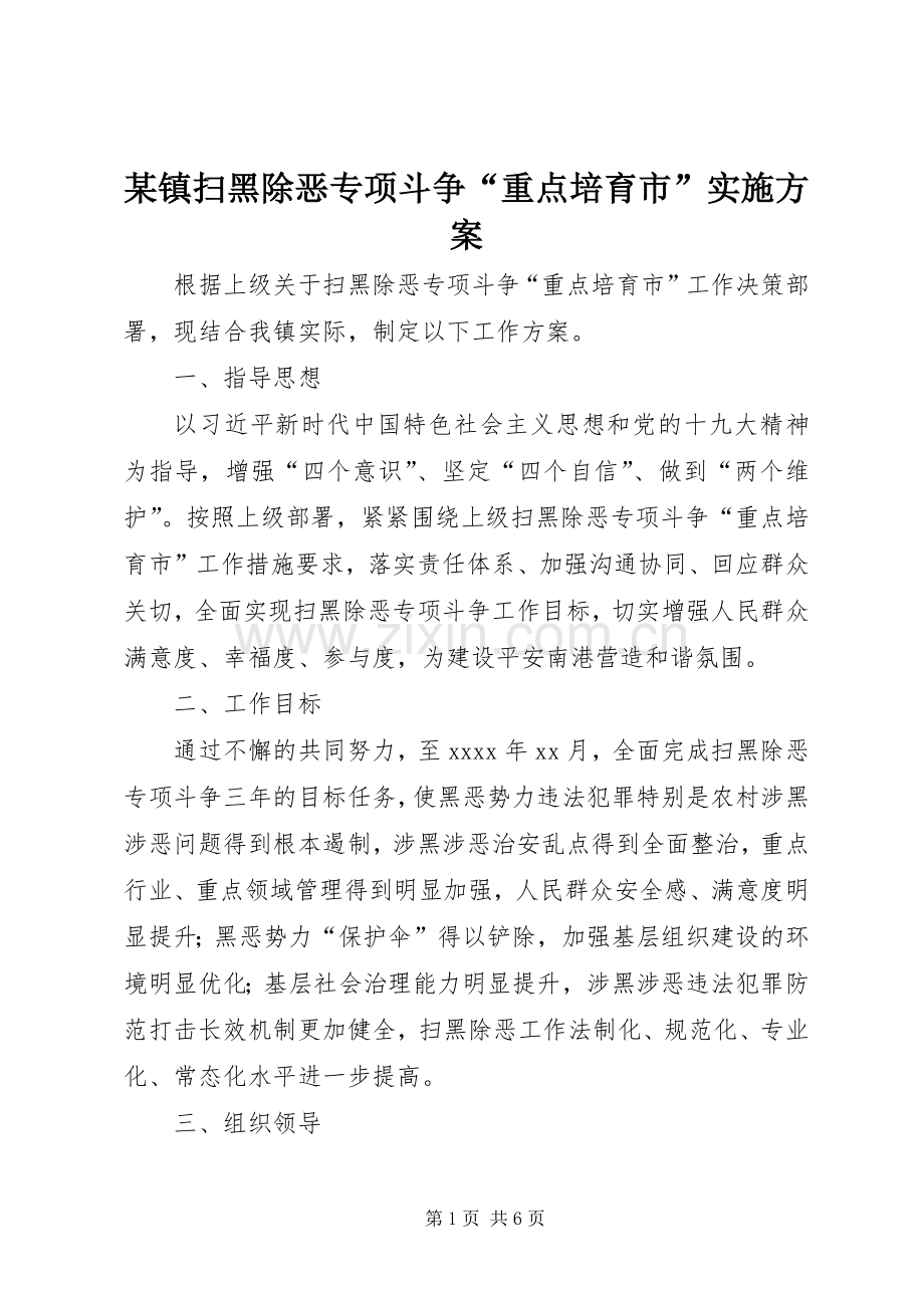 某镇扫黑除恶专项斗争“重点培育市”方案.docx_第1页