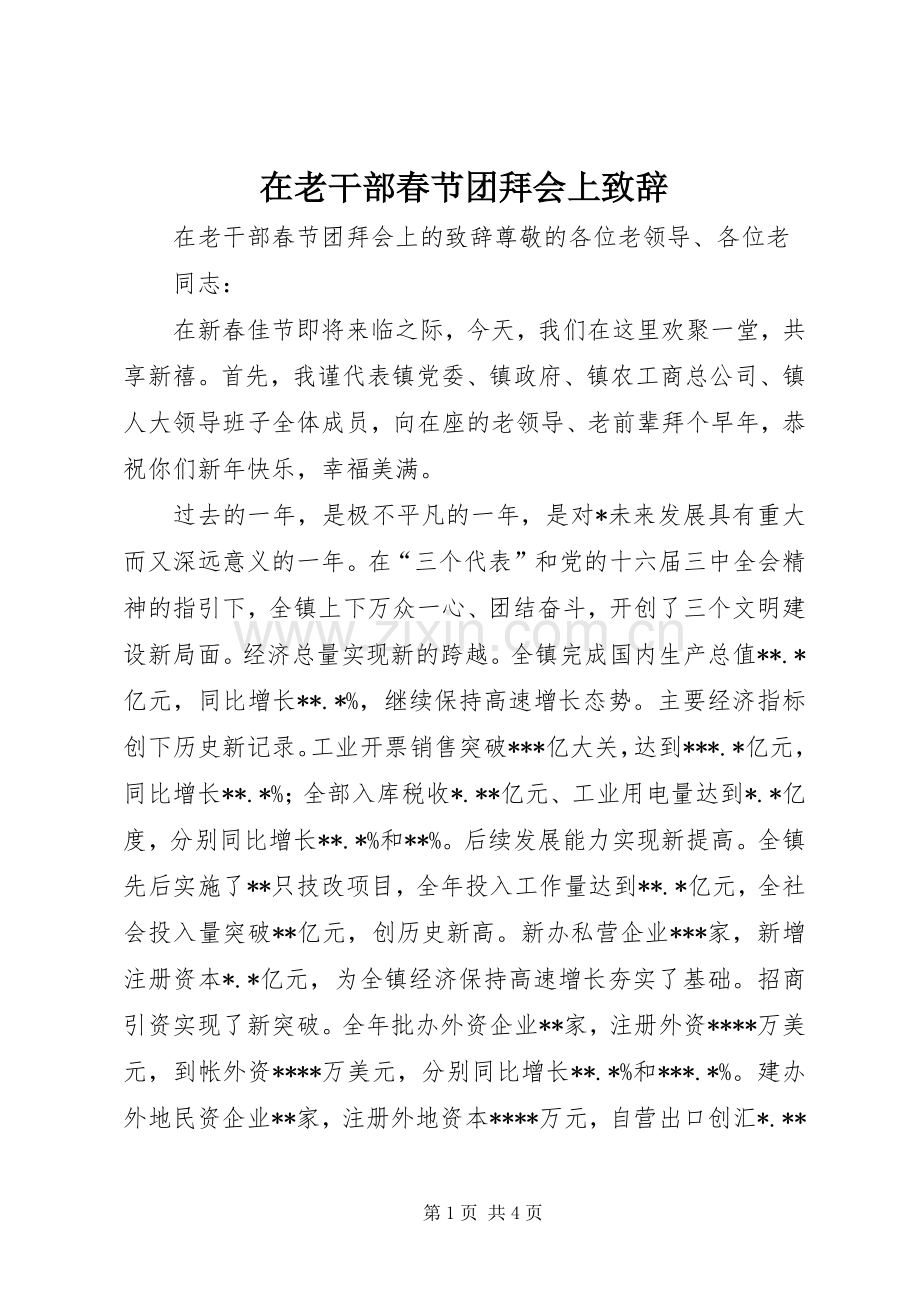 在老干部春节团拜会上演讲致辞.docx_第1页