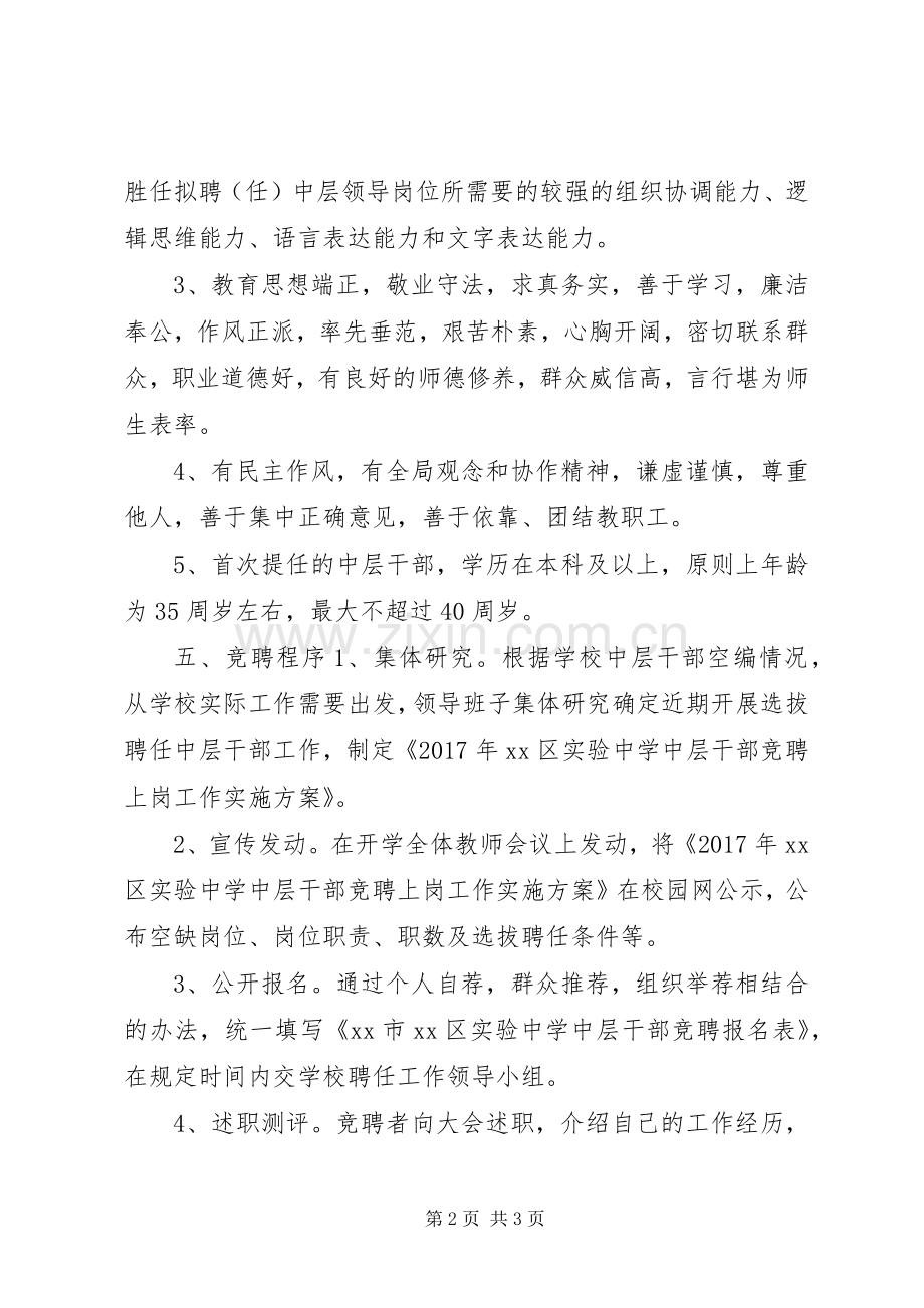 XX年中学中层干部竞聘上岗工作方案.docx_第2页