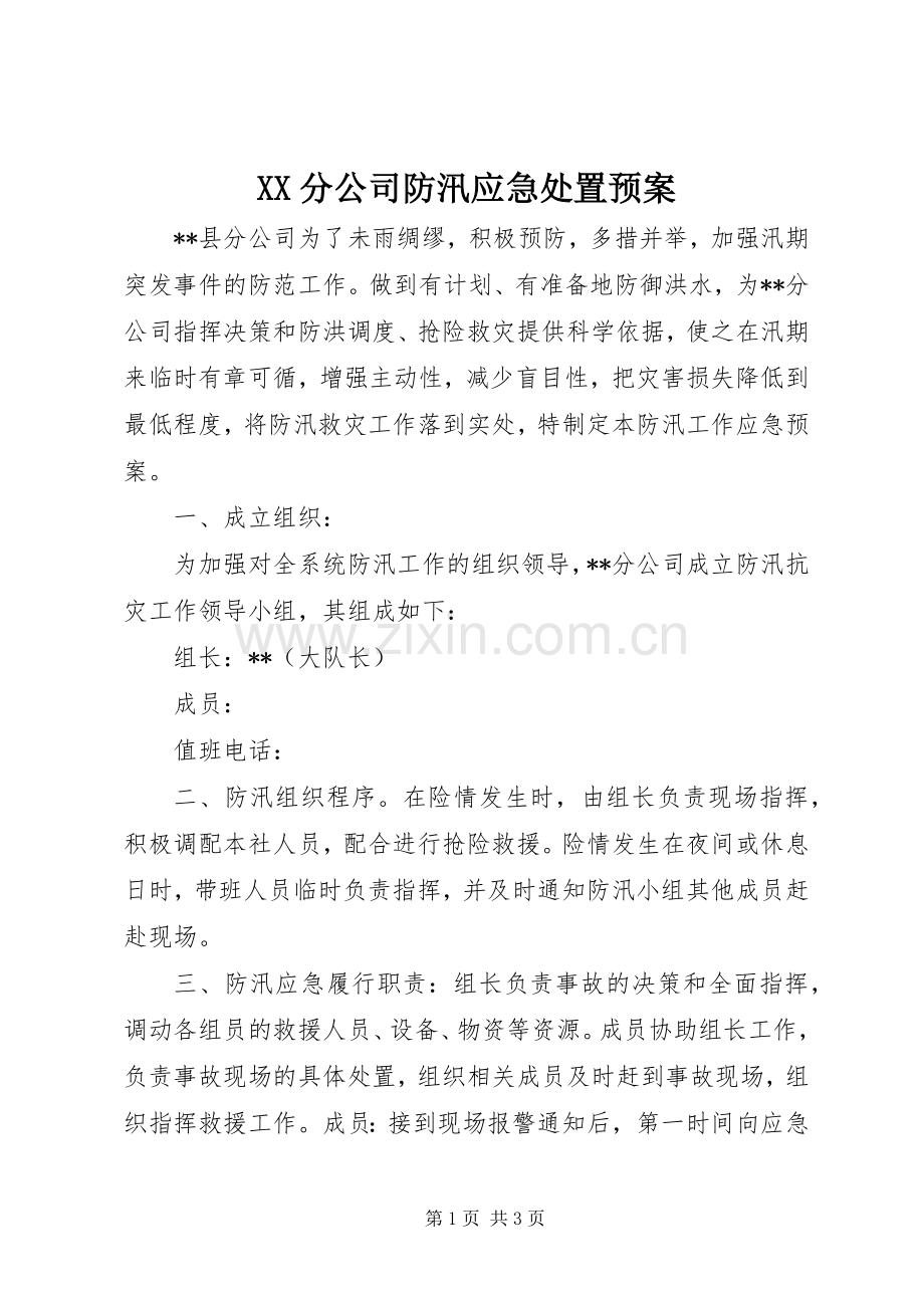 XX分公司防汛应急预案.docx_第1页