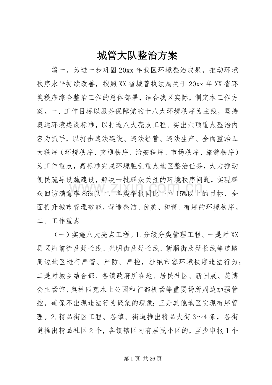 城管大队整治实施方案.docx_第1页