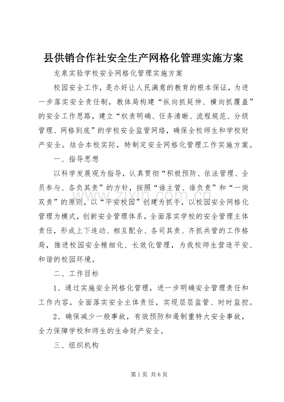 县供销合作社安全生产网格化管理方案 .docx_第1页