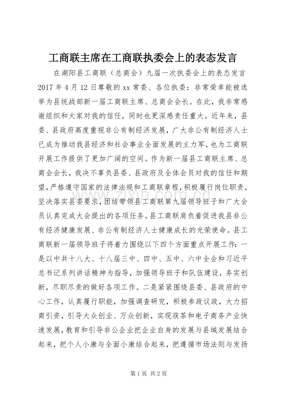 工商联主席在工商联执委会上的表态发言.docx_第1页
