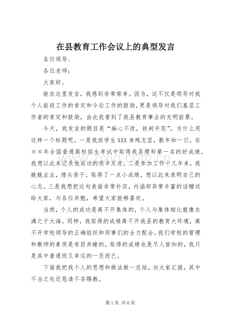在县教育工作会议上的典型发言.docx_第1页