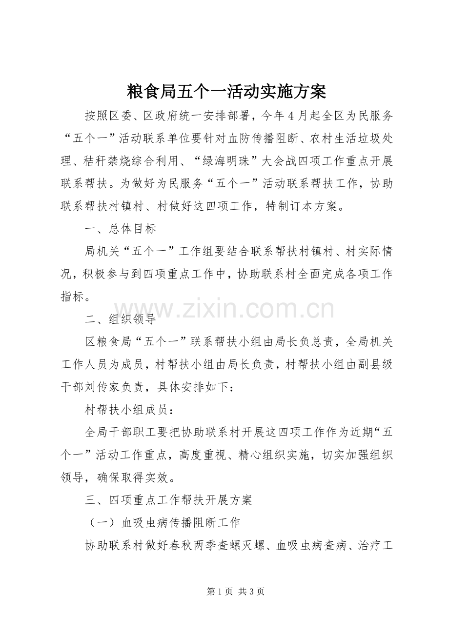 粮食局五个一活动方案.docx_第1页