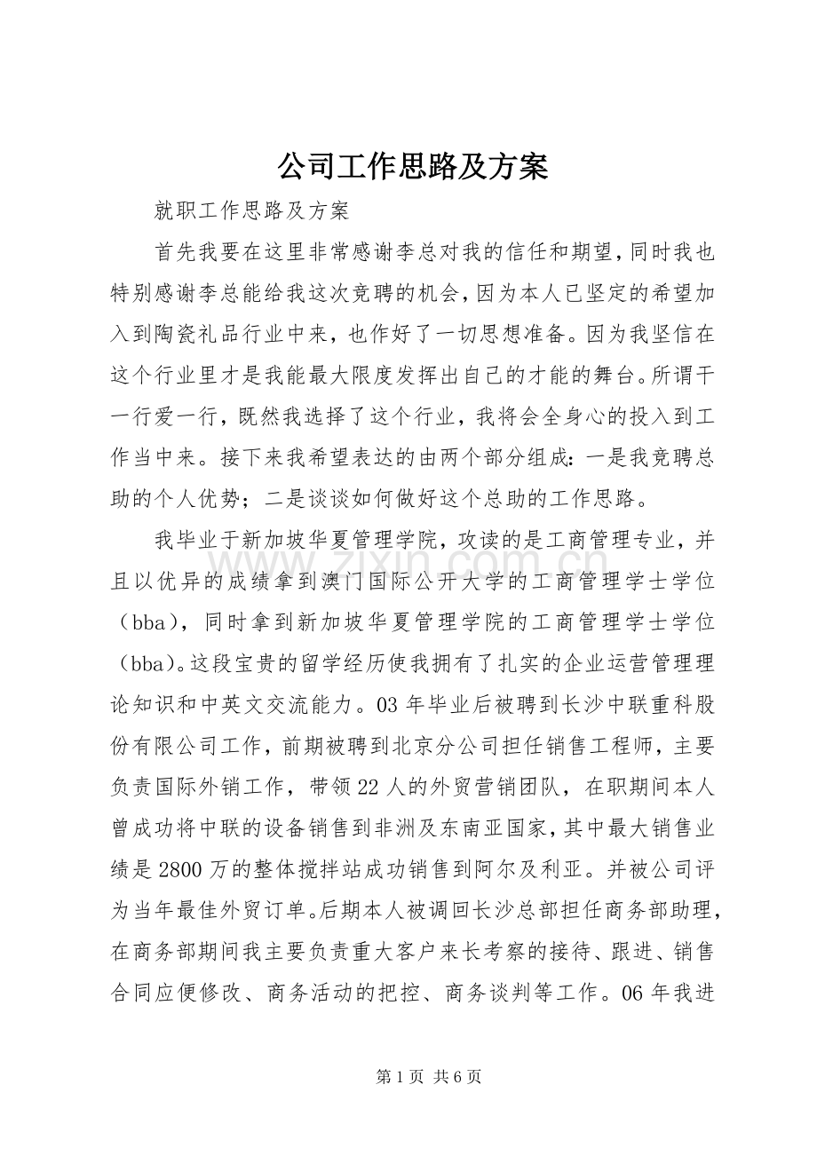 公司工作思路及实施方案.docx_第1页