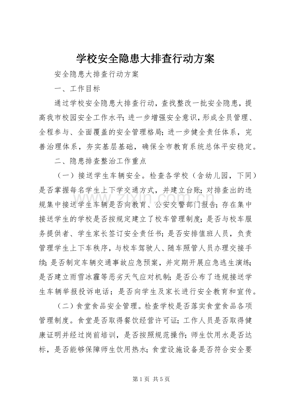 学校安全隐患大排查行动实施方案.docx_第1页