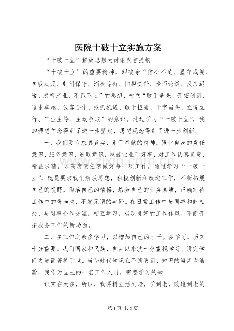 医院十破十立方案 .docx_第1页