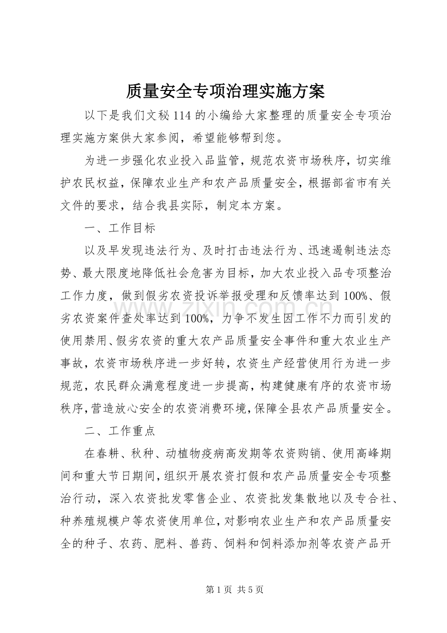 质量安全专项治理方案.docx_第1页