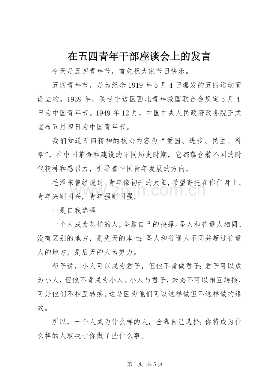 在五四青年干部座谈会上的发言.docx_第1页