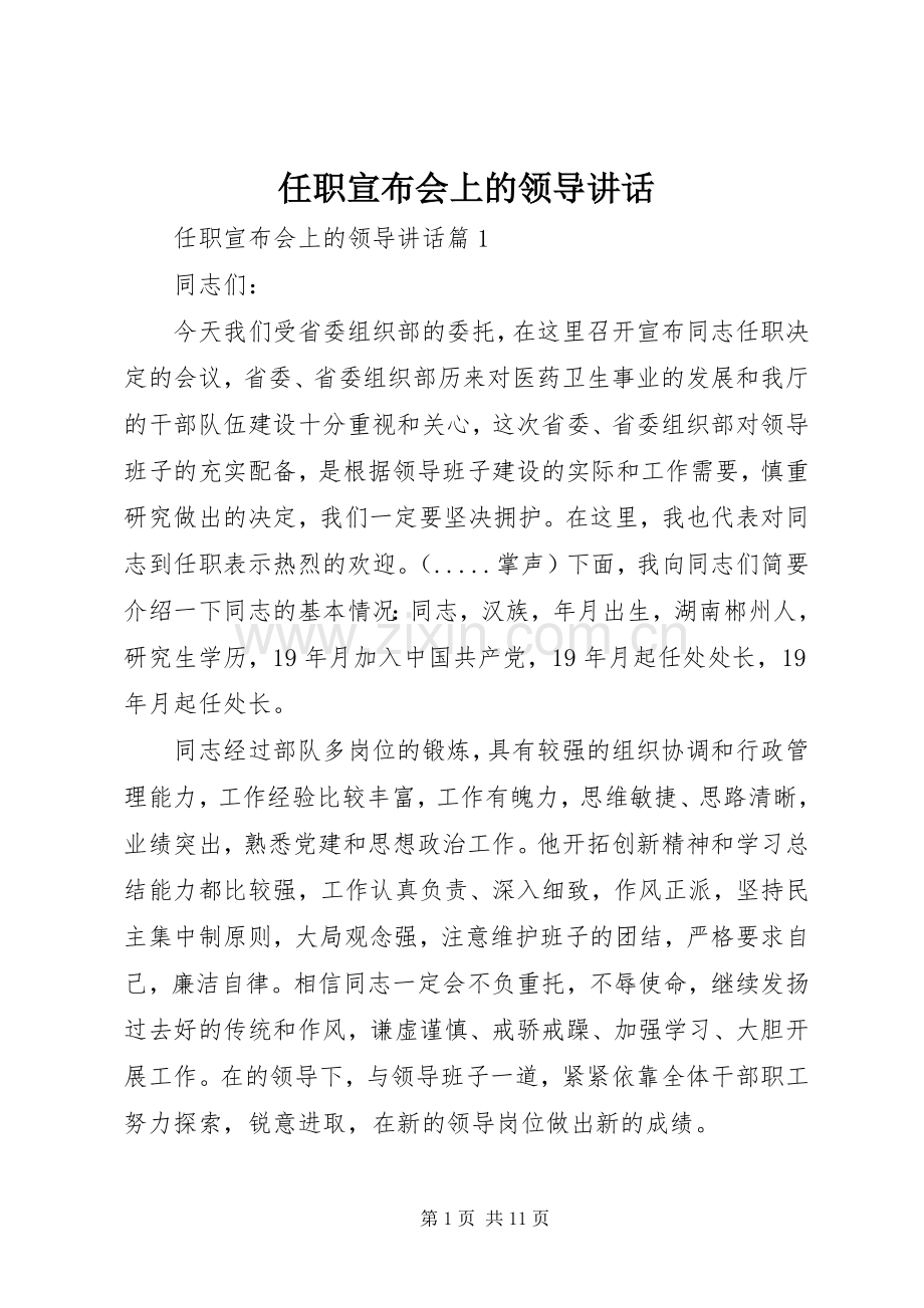 任职宣布会上的领导讲话.docx_第1页