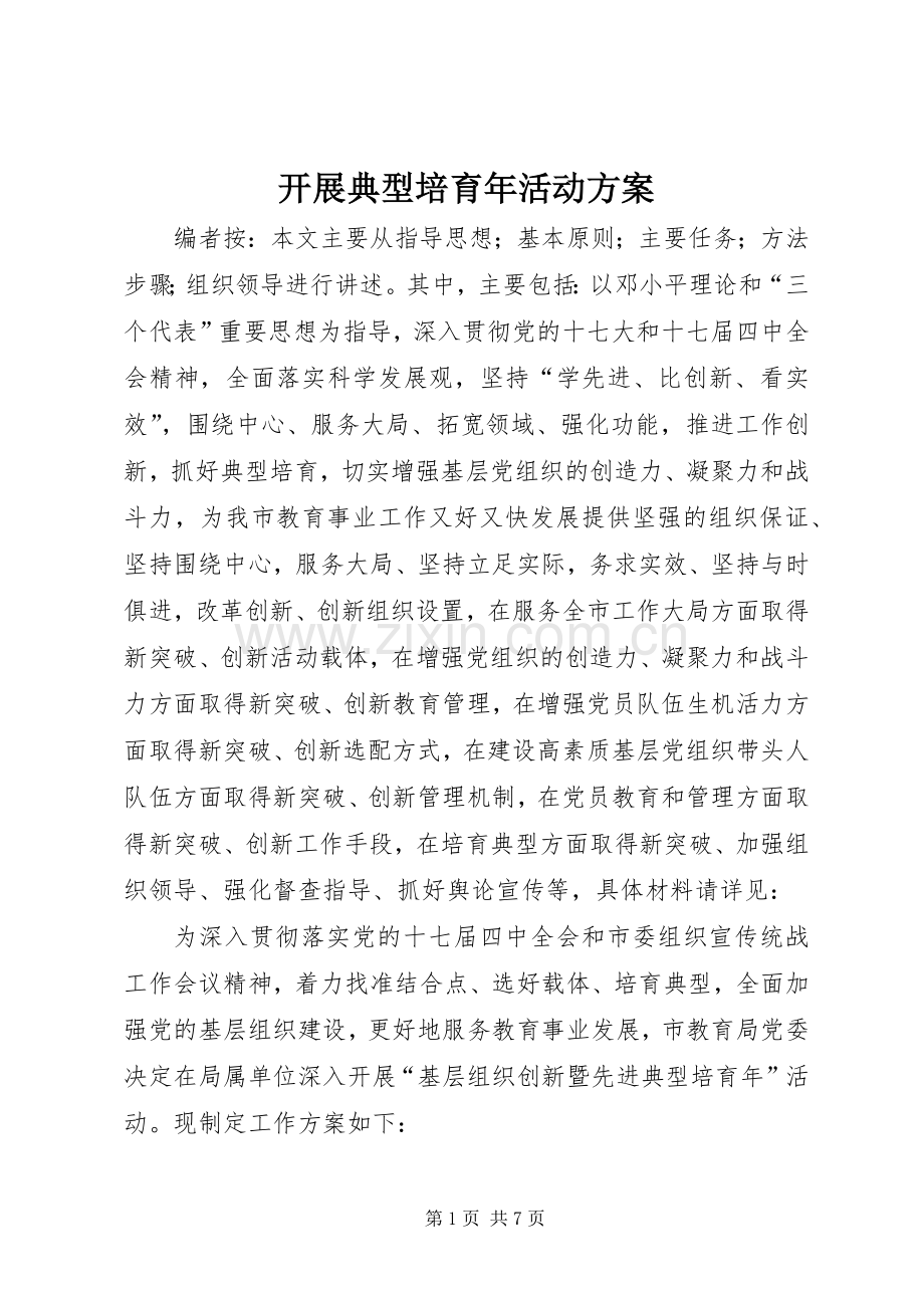 开展典型培育年活动实施方案.docx_第1页