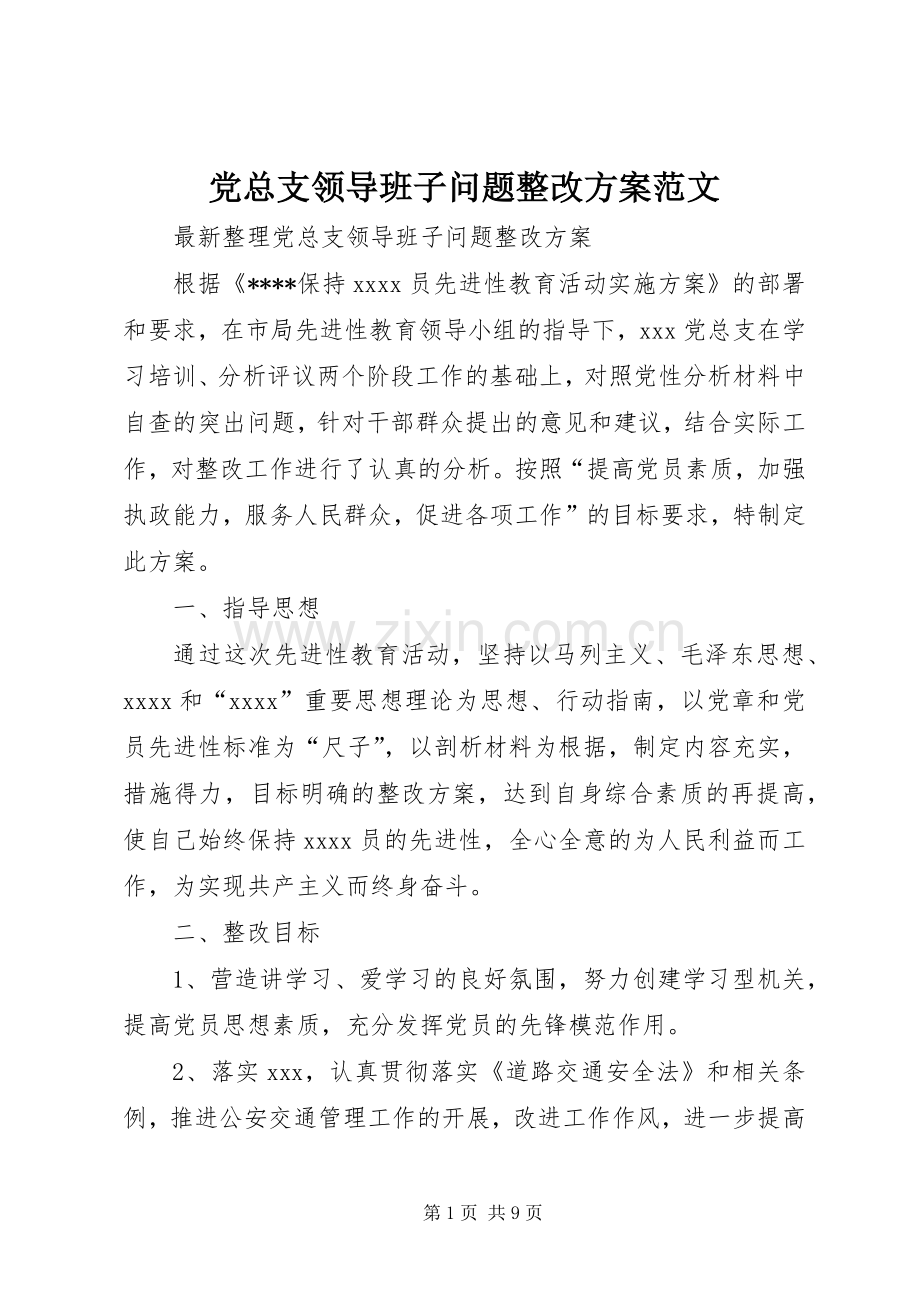 党总支领导班子问题整改实施方案范文.docx_第1页