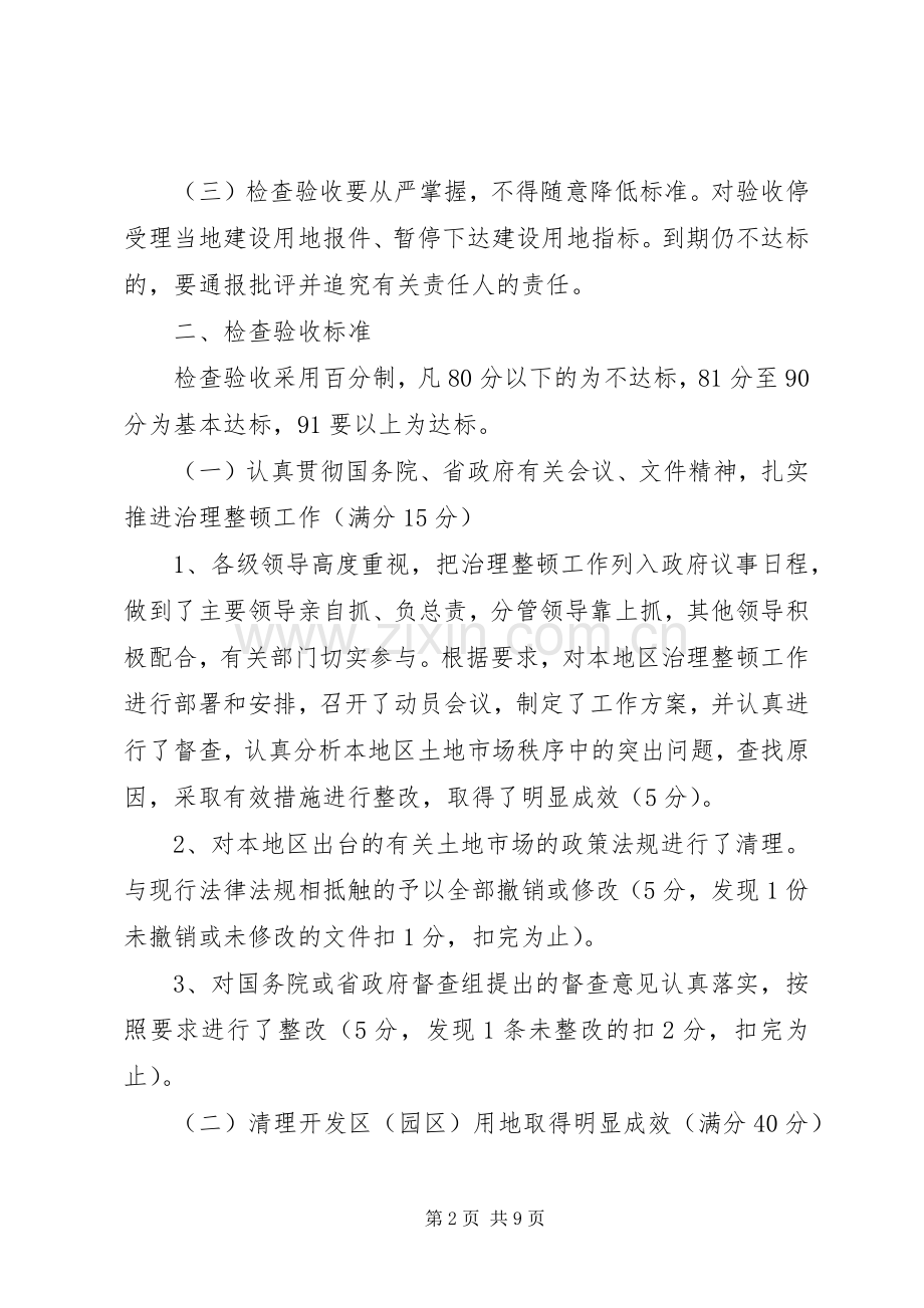 ××省进一步治理整顿土地市场秩序工作检查验收方案 (2).docx_第2页