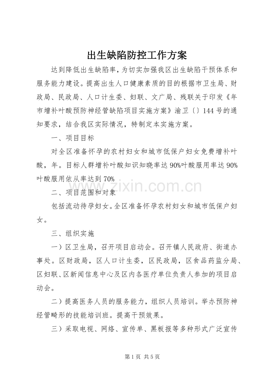 出生缺陷防控工作实施方案.docx_第1页