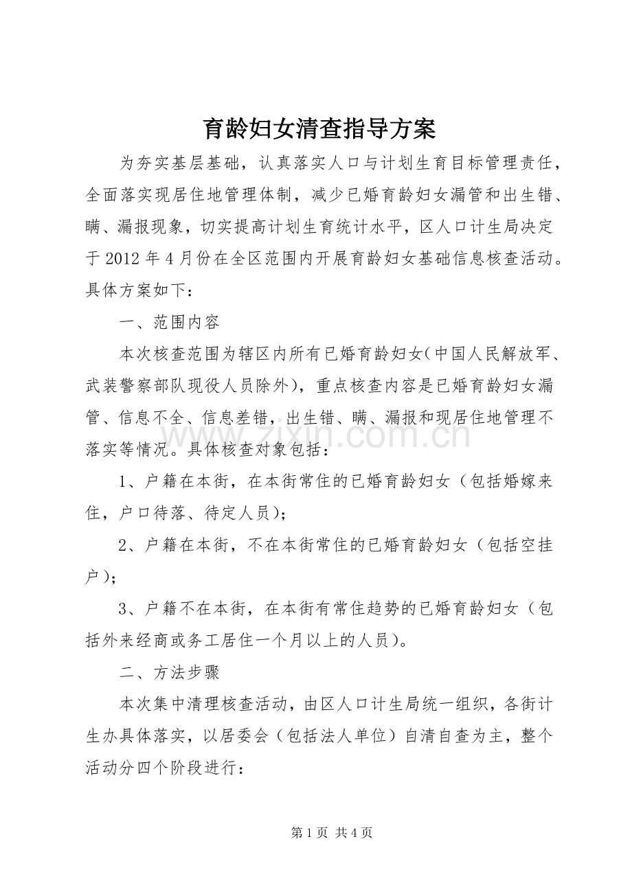育龄妇女清查指导实施方案.docx_第1页