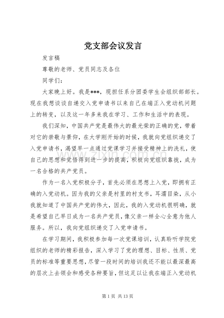 党支部会议发言.docx_第1页