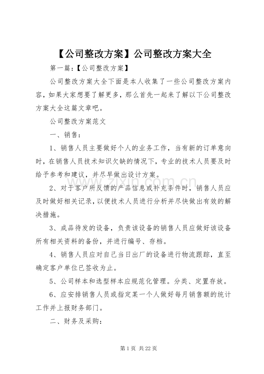 【公司整改实施方案】公司整改实施方案大全.docx_第1页