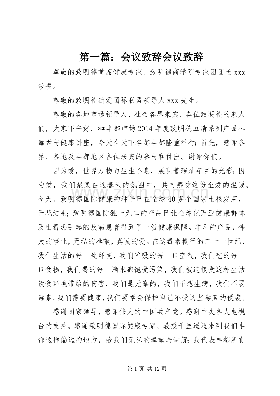 第一篇：会议演讲致辞会议演讲致辞.docx_第1页