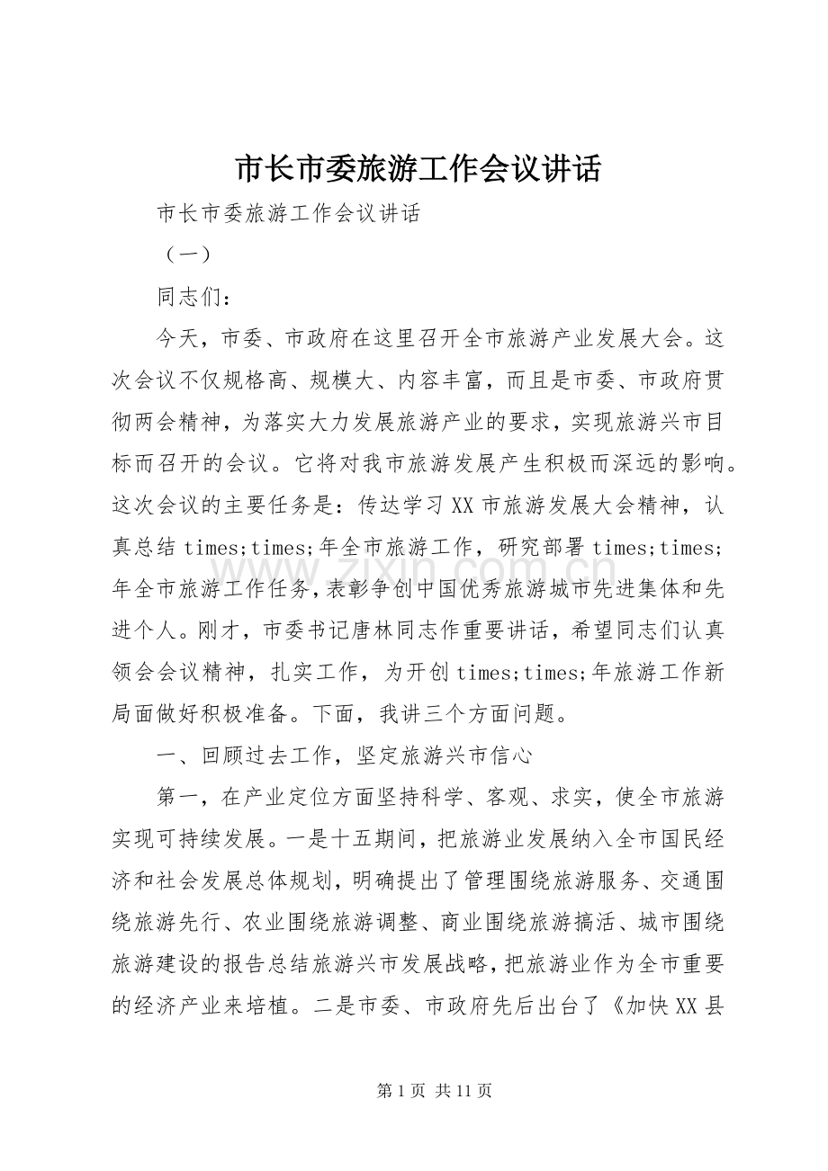 市长市委旅游工作会议讲话.docx_第1页
